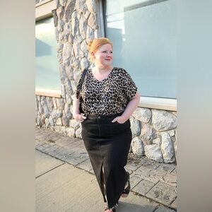 Ulla Popken Black Denim Midi Skirt